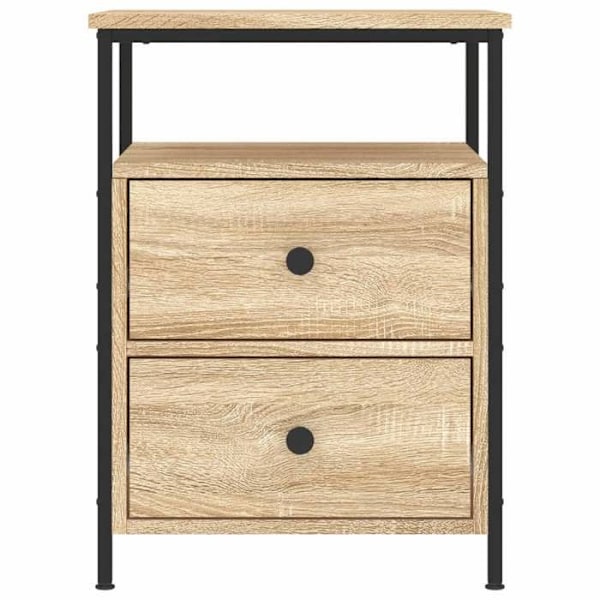 2 kpl yöpöytiä vetolaatikoilla ja hyllyllä 44 x 45 x 60 cm hienopuurakenteinen, tammiväri ja rautaa DEC035893 kastanj