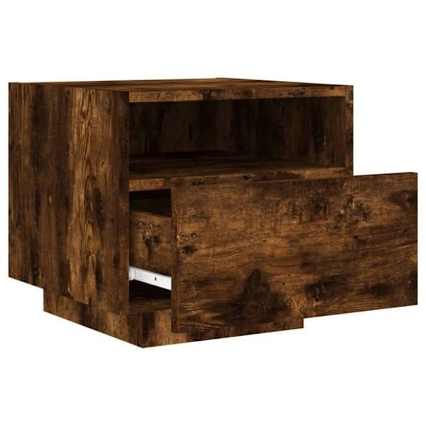 Set om 2 nattbord med skuff og RGB LED-lamper 40 x 39 x 37 cm i brunt ingeniørtre DEC032827 kastanj