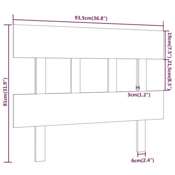 Hovedgavl - Fyrretræ - Grå - 93,5 x 3 x 81 cm - Klassisk stil - Tidssvarende Grå