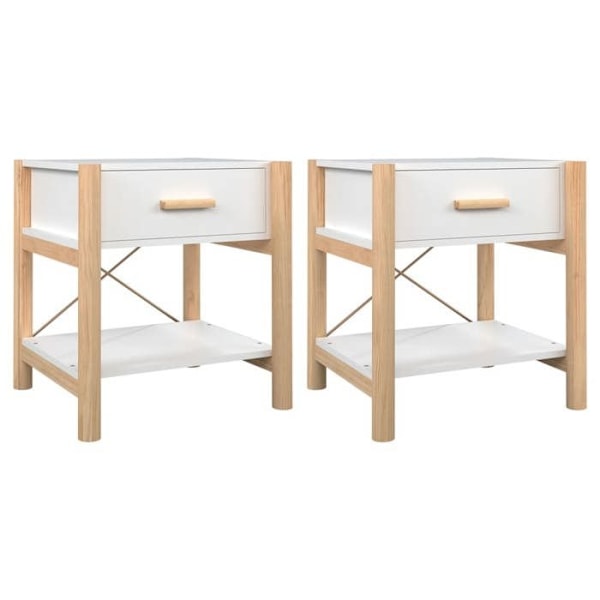 2 kpl yöpöytiä laatikoilla ja hyllyllä 42 x 38 x 45 cm valkoista ja ruskeaa MDF-astiaa sekä metallia DEC034966 Vit