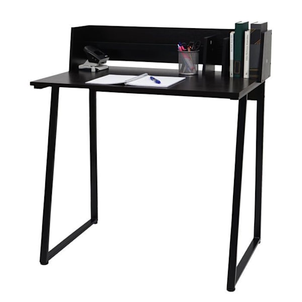 Tietokonepöytä 82x51 cm, kirja- ja asiakirjatuki mukaan lukien, musta metallinen ja MDF-rakenne 04_0006059 Metall