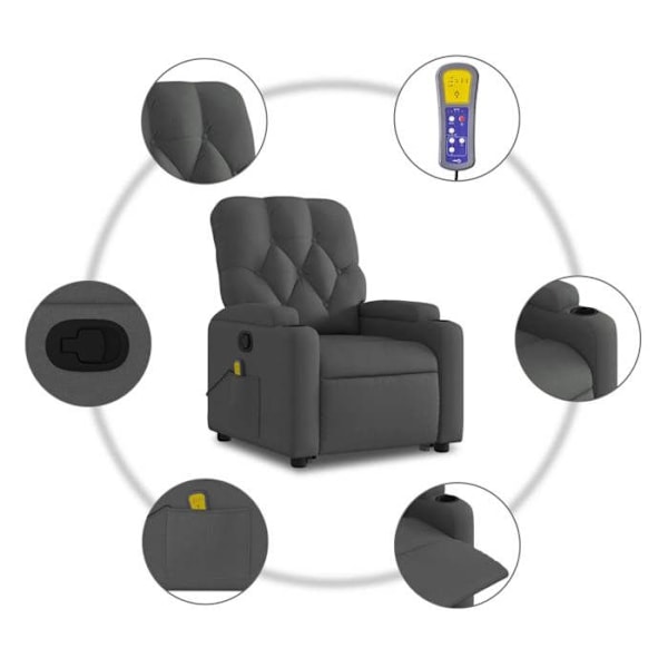 Lænestol til afslapning med massagefunktion, elfunktion, gråt stof DEC026938 Grå