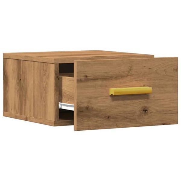Væghængt natbord med skuffe 35 x 35 x 20 cm ingeniørtræ i egetræfarve DEC034245 kastanj