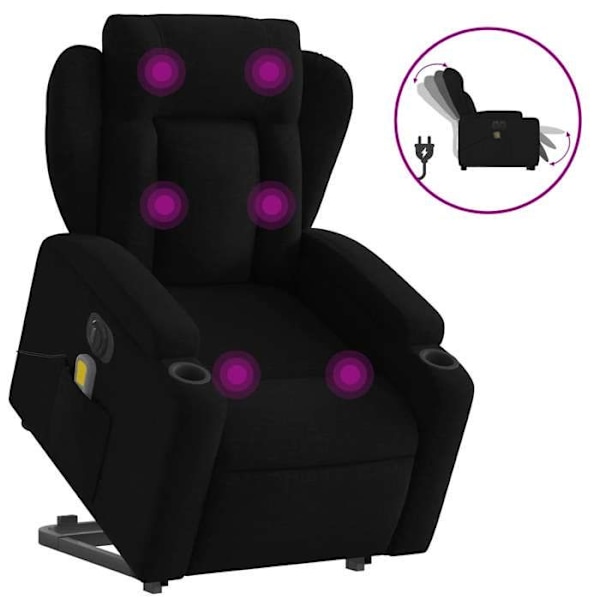 Massagefåtölj med lutningsfunktion och elektrisk lyftfunktion, svart tyg DEC027811 Svart
