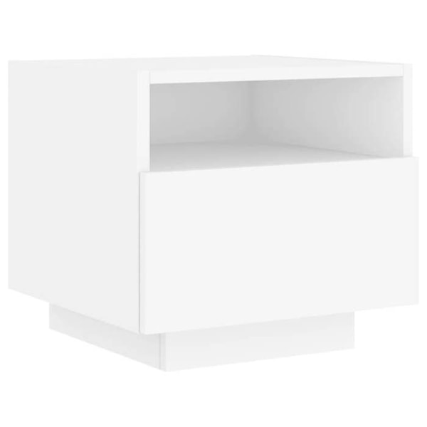 Natbord med LED-lys og skuffe 40 x 39 x 37 cm hvidt ingeniørtræ DEC033169 Vit