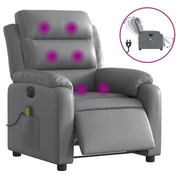 Tv afslapningsstol med massagefunktion, elektrisk, 6 massagepunkter i grå PVC DEC027180 Grå
