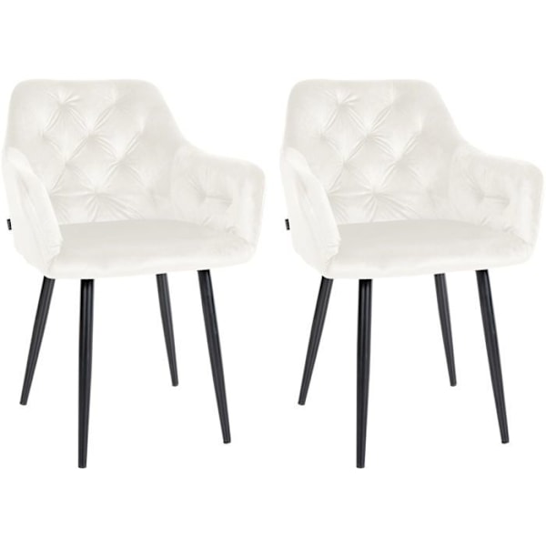 Set om 2 design- och bekväma matstolar i kremfärgad sammet och svart metall 10_0001626 Grädde