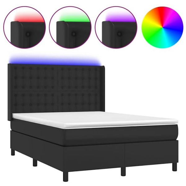 LED Sengegavl - TDL - 140x190cm - Syntetisk læder sort - 2 pladser - Nem montage Svart