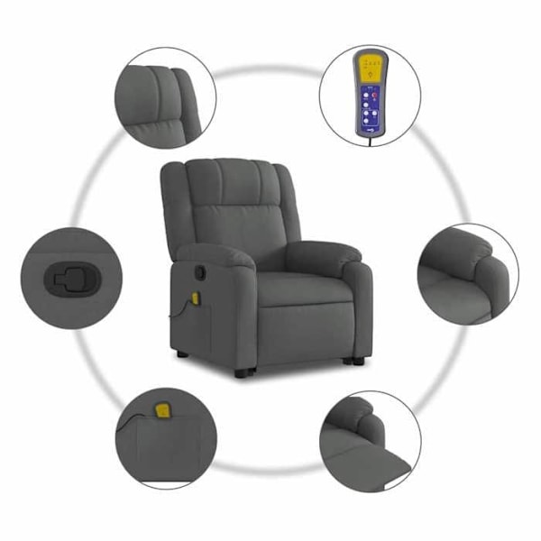 TV afslapningsstol med massagefunktion, hældbar massage med vibration ved 6 punkter i mørkegrå stof DEC026937 Grå