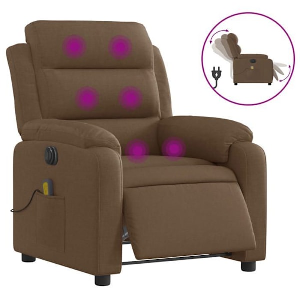 Massagefåtölj med elektrisk lutningsfunktion, klädd i brunt tyg DEC027789 kastanj