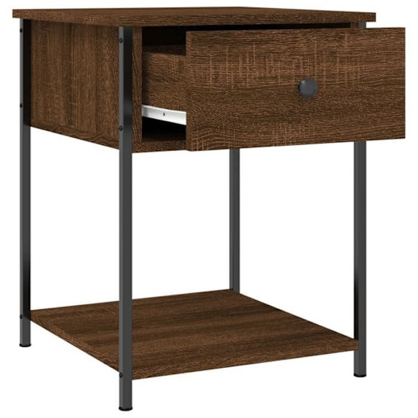 Nattbord med skuffe og hylde 44 x 45 x 58 cm ingeniørtræ brun og jern DEC033774 kastanj