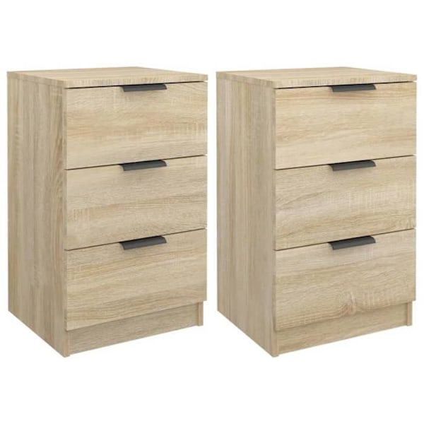 Sæt af 2 natborde med 3 skuffer 40 x 36 x 65 cm ingeniørtræ i egetræsfarve DEC035266 kastanj