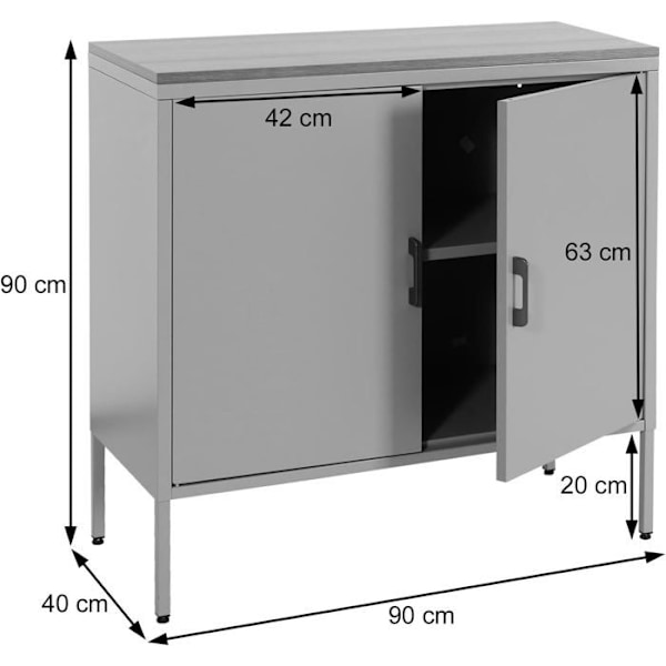 Coode työpöydän säilytyskaluste buffet 2 ovella metalli 90 x 90 x 40 melamiini musta MDF-pinta 2 lokeroa ovilla