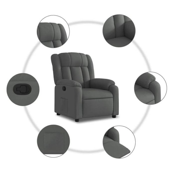 Fauteuil relax TV med behagelig polstring, manuel hældningsfunktion i mørkegrå stof DEC027937 Grå