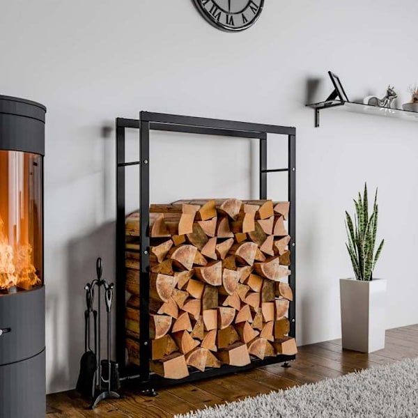 Lämmityspuupino hyllytuki takkapuulle 150x80x25 cm musta metalli 10_0003560 kastanj