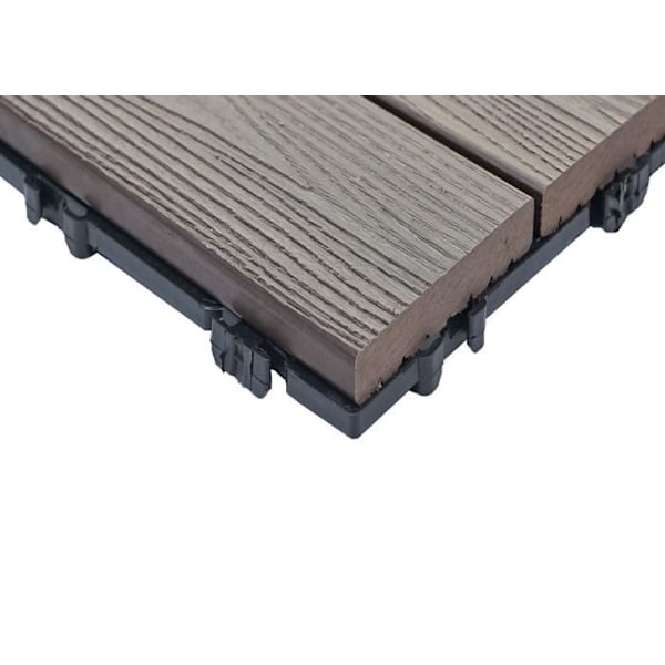 11 kpl WPC-laattat, puupintainen parveke/terassi, 3D-linjainen rakenne 30 x 30 cm = 1 m² harmaa ruskea vohvelikuosi 04_0006193 kastanj