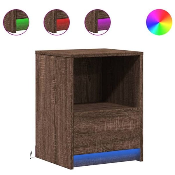 Natskab med skuffe og LED 38 x 34 x 50 cm i brunt ingeniørtræ DEC032797 kastanj