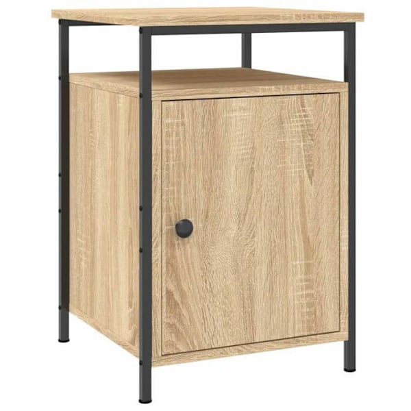 Sæt af 2 natborde med skab med dør 40 x 42 x 60 cm ingenieritræ i egetræsfarve og jern DEC035891 kastanj