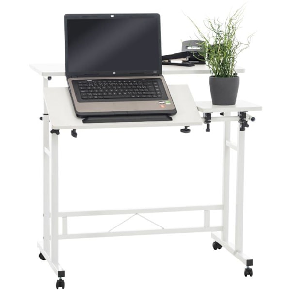 Bureau pupitre med 2 justerbare hylder til computerbord Laptop med plade i MDF hvid BUR10506