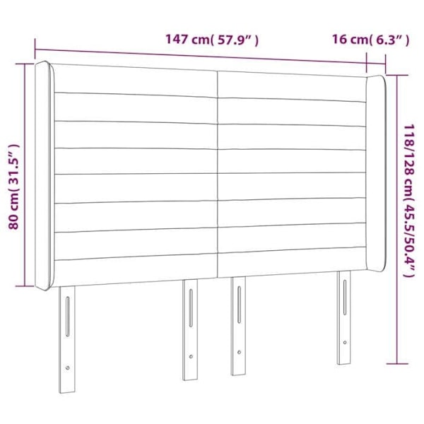 Hovedgærde til seng, soveværelse, LED-møbel 147 x 16 x 118/128, lys grå stof