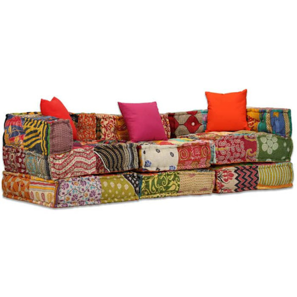 Modulære sofa-puf i stof, 3-personers langsgående sofa i patchwork-stof DEC021223 Lila