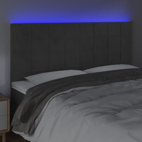 Hovedgavl - Ikke specificeret - 200x5x118/128 cm - Mørkegrå velour - Integreret LED - Moderne design Mörkgrå