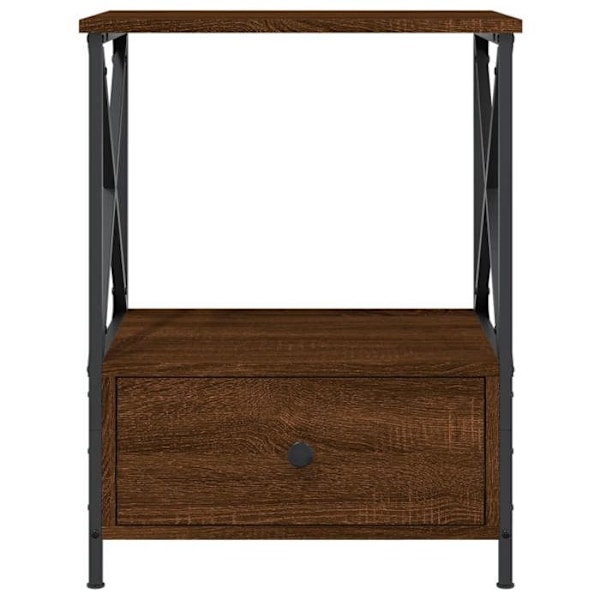 2 kpl yöpöytiä laatikolla 50 x 41 x 65 cm ruskeaa puuviilua ja rautaa DEC035211 kastanj
