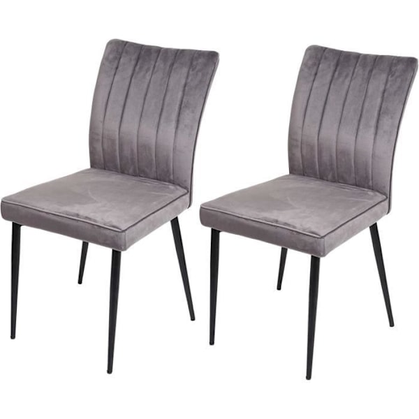 Set med 2 stolar i grått sammetsmaterial för matrum med metallben.