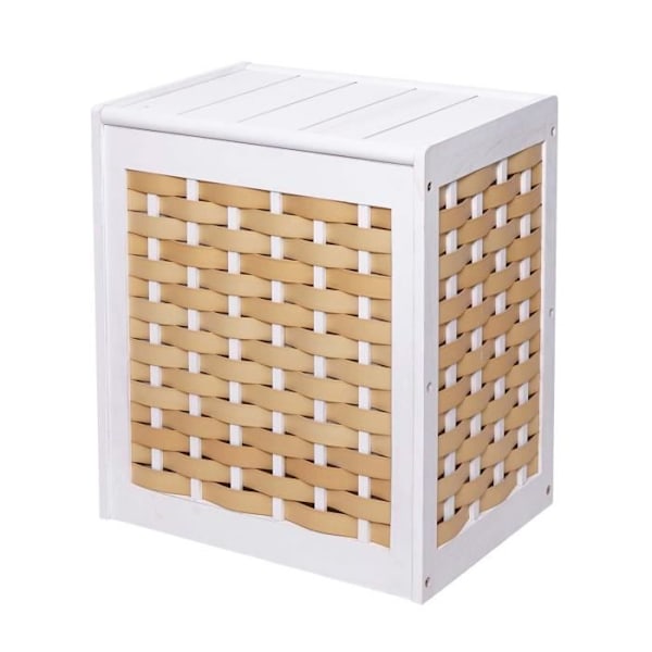 Tvättkorg, sorteringsbehållare i massiv trä, mått 61 x 51 x 35 vit