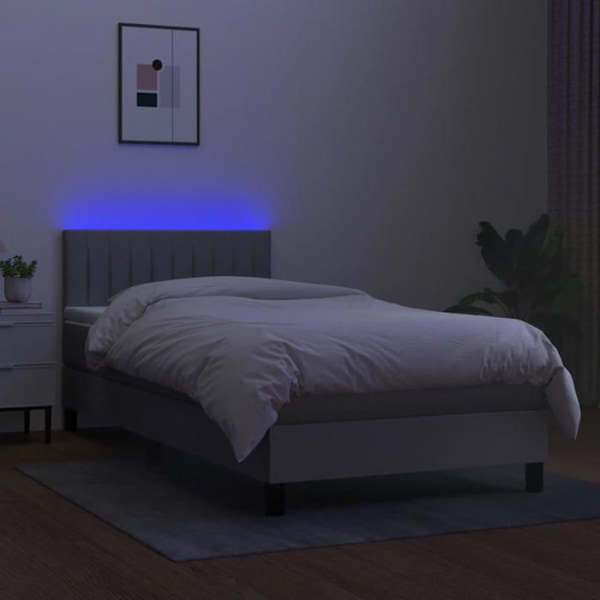 LED-sänkykehys patjan ja sijauspatjan kanssa 100x200 cm vaaleanharmaata kangasta TDL0207925 Grå