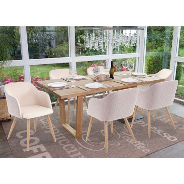 Set om 6 matstolar med baksidan i bikakeformat och armstöd i krämig beige tyg 04_0000805 Beige