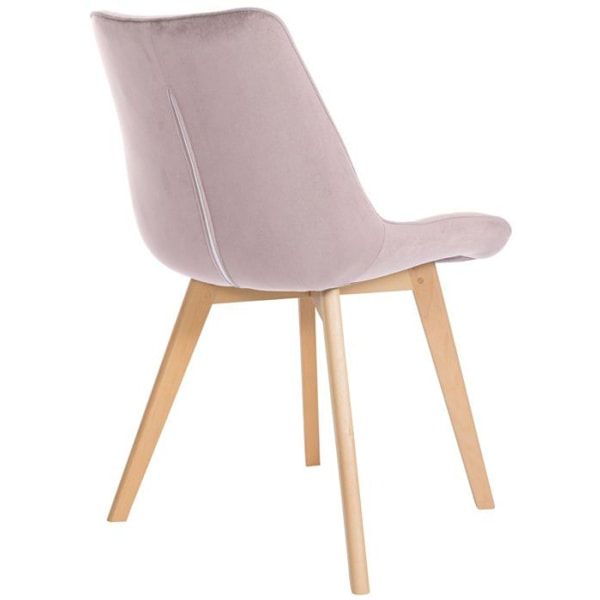 Set med 2 st stolar i skandinavisk design för matsalen med fyrkantiga sömmar i rosa sammet och ben i ljust trä 10_0001682 kastanj