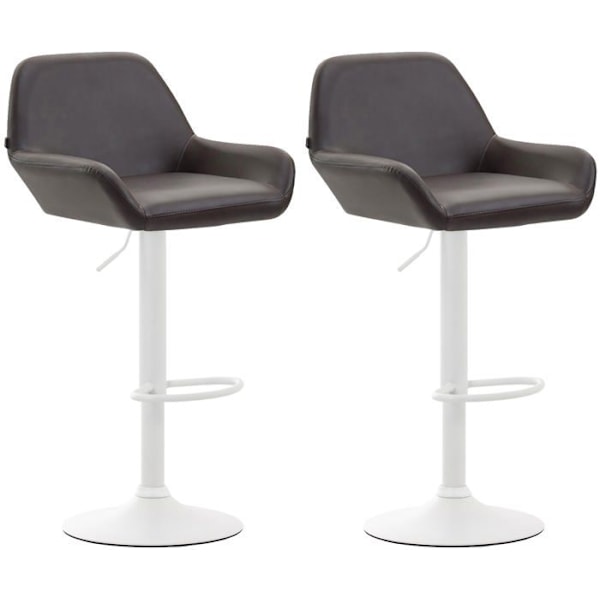 Set med 2 barstolar med metallfotstöd i vitt och sits i brunt PVC 10_0004029 Vit