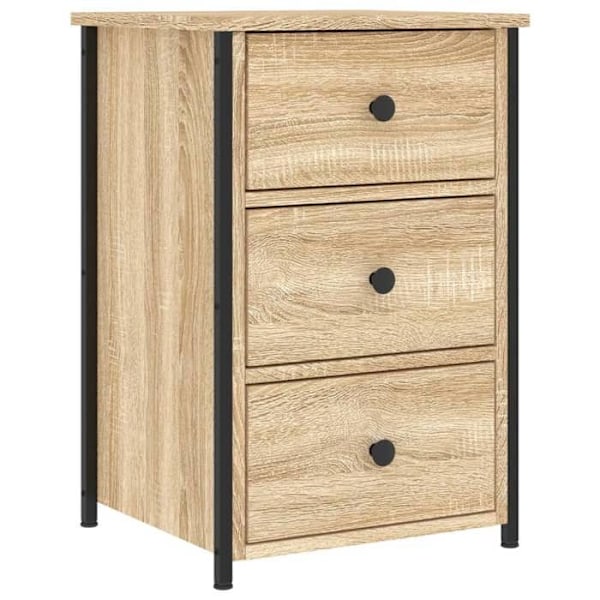 Sæt med 2 natborde med 3 skuffer 40 x 36 x 60 cm ingenier træ i eg farve og jern DEC035265 kastanj