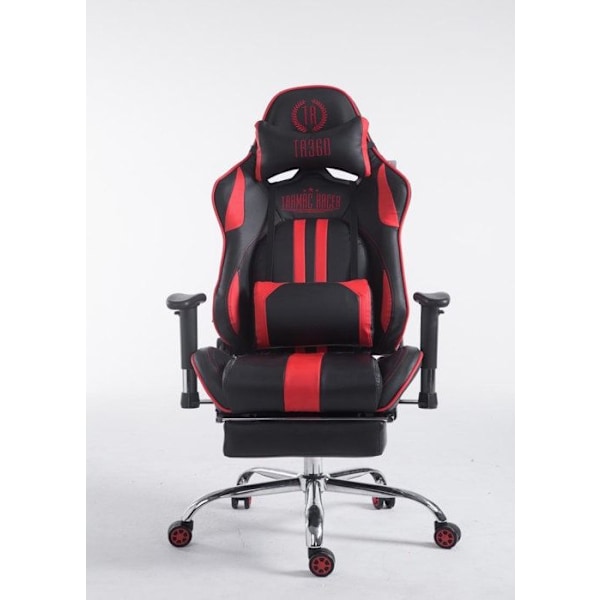 Gamer kontorstol med udtrækbarfodstøtte, vippefunktion i sort/rød PVC 10_0002746 Svart
