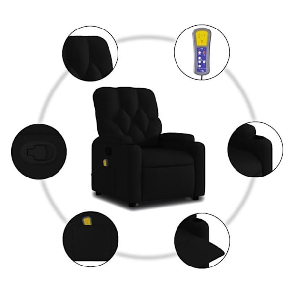 Tv-fåtölj med avslappningsfunktion, vibrationsmassage, 6 punkter, svart tyg DEC027067 Svart