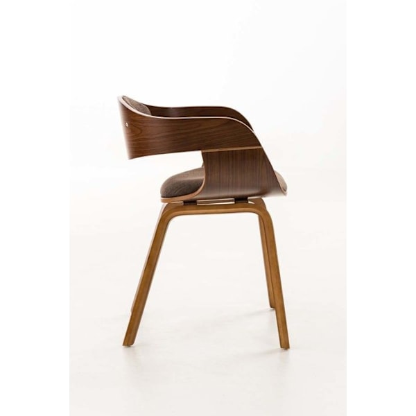 Stol til kontor uden hjul, besøgsstol i stof og træ, retro design og komfort, minimum valnøddebrun.