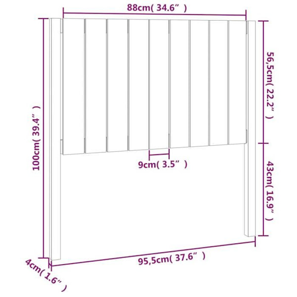 Hovedgavl til soveværelse sengemøbel 95,5 x 4 x 100 cm sort fyrretræ TDL0202059