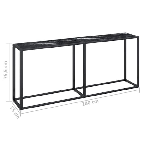 Funktionsdygtig indgangskonsolbord i stil 180 x 35 x 75,5 cm, hærdet glas med marmor-sort udseende og stål DEC032035 Svart