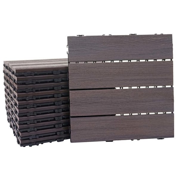 11 kpl WPC-laattat, puupintainen parveke/terassi, 3D-linjainen rakenne 30 x 30 cm = 1 m² harmaa ruskea vohvelikuosi 04_0006193 kastanj