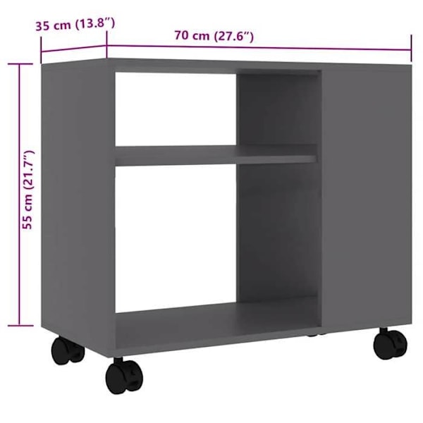 Side table til stuen på hjul 70 x 35 x 55 cm ingeniørtræ grå DEC032444 kastanj