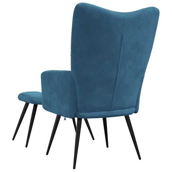 Moderne lounge stol med fodskammel i blåt velour DEC026565 Blå