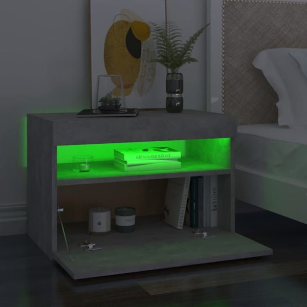 Sæt med 2 natborde med LED-lys og skab med dør 60 x 35 x 40 cm i grå ingeniørtræ DEC035938 kastanj