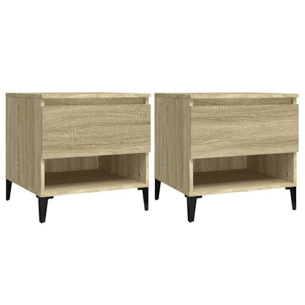 Sæt med 2 sengeborde 50 x 46 x 50 cm i ingeniørtræ i farven eg DEC032632 kastanj