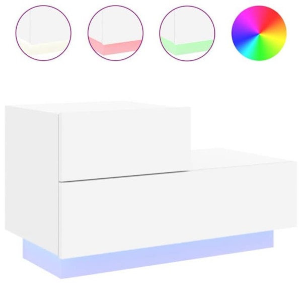 Nattbord med LED-lys og opbevaringsplads 70 x 36 x 40,5 cm i hvidt ingeniørtræ DEC033172 Vit