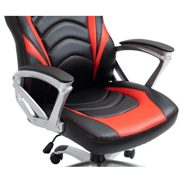 Gamer stol med hjul i sort og rød imitation læder til spillekonsol og skrivebord