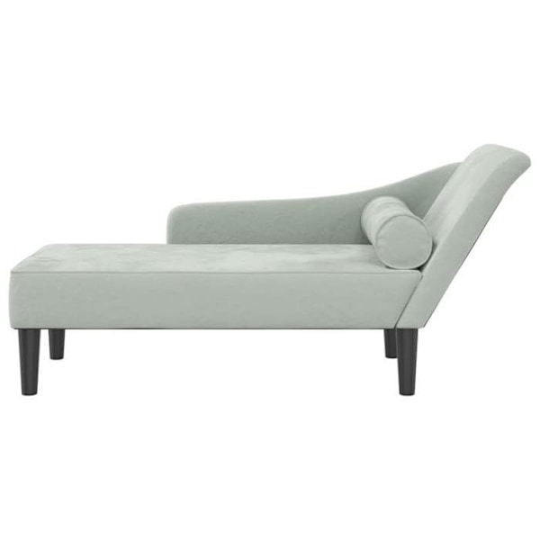 Meridienne chaise longue soffa för inomhus med kuddar i ljusgrå sammet DEC026076 Grå