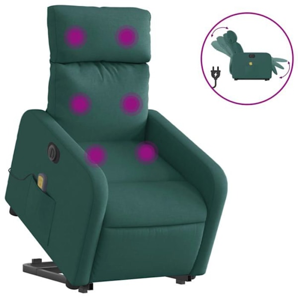 Lænestol med massagefunktion og elektrisk hævefunktion i mørkegrønt stof DEC027873 Grön