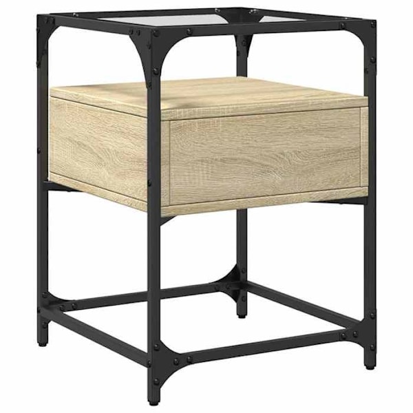 Yöpöytä laatikolla 40 x 40 x 55 cm engineered wood tammen värinen lasi ja teräs DEC033859 kastanj