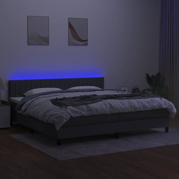LED sengestel med seng, hovedgærde, madras 200x200 cm i mørkegrå stof TDL0208281 Mörkgrå